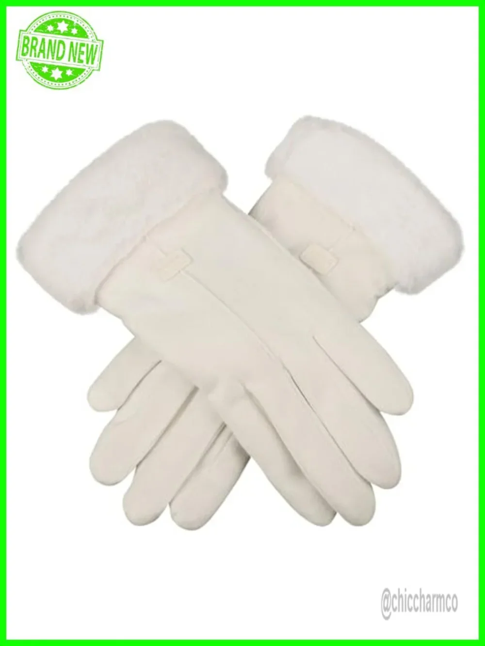 Synthetic Suede Winter Gloves with Faux Fur Cuffs - Touchscreen, Fleece Lined